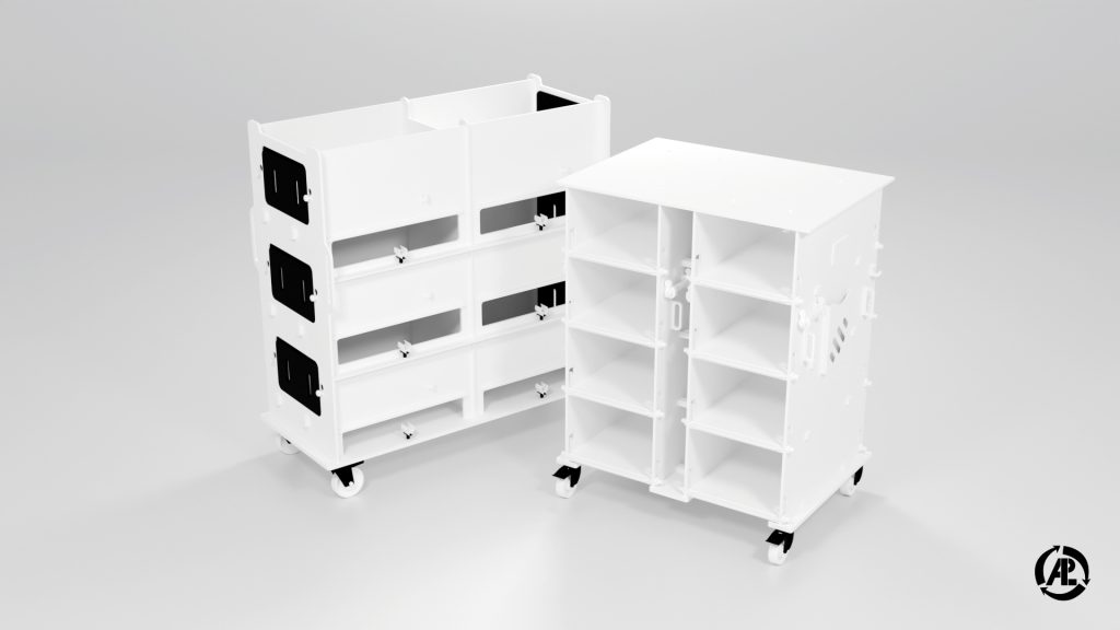 ALLpaQ white PP Cabinet and Cart used in cleanrooms.