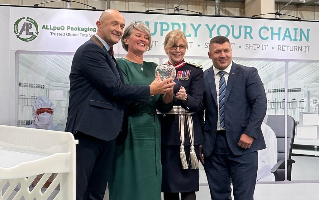 Directors of ALLpaQ, Managing Director Phill Allen, Finance Director Kirsten Goddard, Operations Director Rad Mielniczek, and Lady Redmond, the Lord Lieutenant of Cheshire.